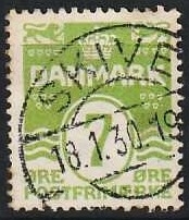 FRIMÆRKER DANMARK | 1926-30 - AFA 167 - Bølgelinie 7 øre lysgrøn - Lux Stemplet Skive